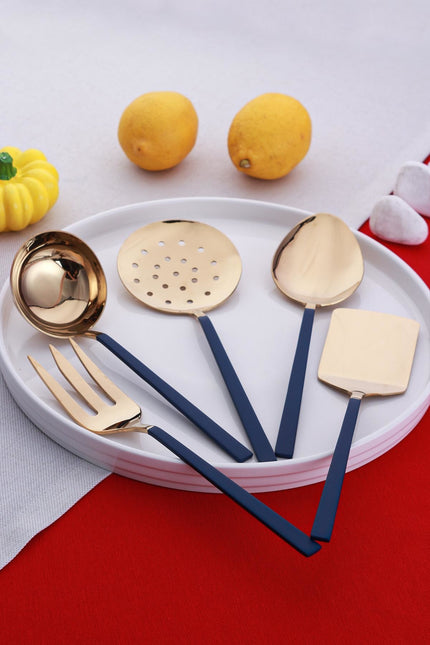 ACR ACR Vienna Luxury Titanyum Gold Keukengereiset 5 Delig  Donker Blauw