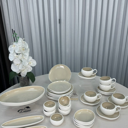 ACR Liman New Cupido Beige Ontbijtset 33 delig | 6 Persoons (Barles) | Japandi Organisch Vorm