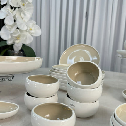 ACR Liman New Cupido Beige Ontbijtset 33 delig | 6 Persoons (Barles) | Japandi Organisch Vorm