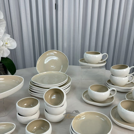 ACR Liman New Cupido Beige Ontbijtset 33 delig | 6 Persoons (Barles) | Japandi Organisch Vorm