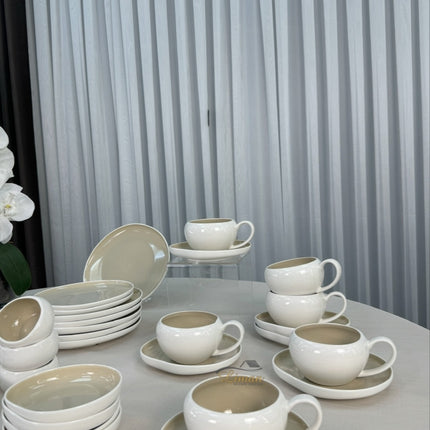 ACR Liman New Cupido Beige Ontbijtset 33 delig | 6 Persoons (Barles) | Japandi Organisch Vorm