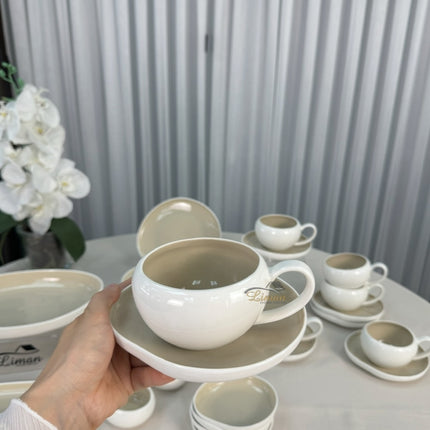 ACR New Cupid Beige Ontbijtset 33 delig | 6 Persoons (Barles) | Japandi Organisch Vorm