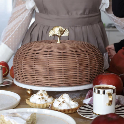 AKAYEV MERMER TAARTPLATTEAU GINKGO RATTAN 28CM