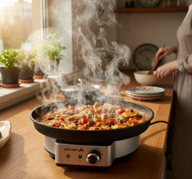 Akkaya Akkaya Steinrapen Elektrische Pizza- & Tafeloven – Anti-aanbak – Veelzijdig Koken voor Pizza /  Pannenkoeken