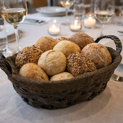 Bavary Broodmandje met stof - gevlochten kunststof - bruin - ovaal - L30 x B21 x H8 cm - tafel serveermandje