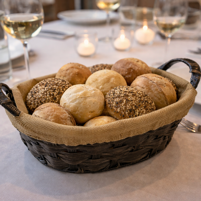 Bavary Broodmandje met stof - gevlochten kunststof - bruin - ovaal - L30 x B21 x H8 cm - tafel serveermandje