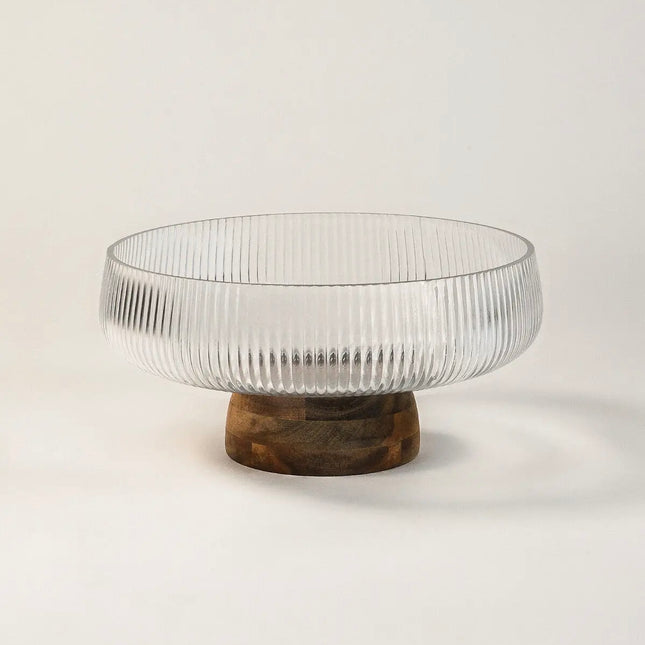 Bavary Line glazen schaal met acaciahouten voet | 20.5  cm