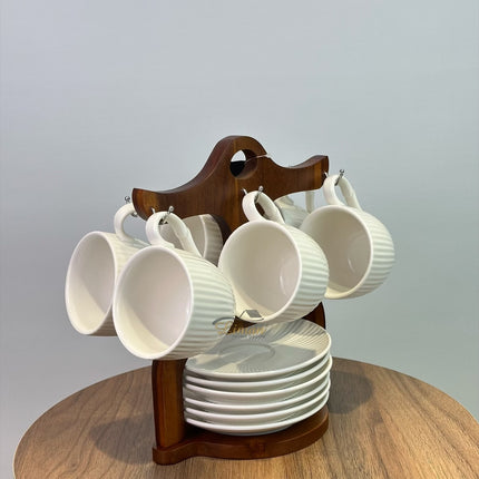 Bavary Line koffieset met acacia hout stand