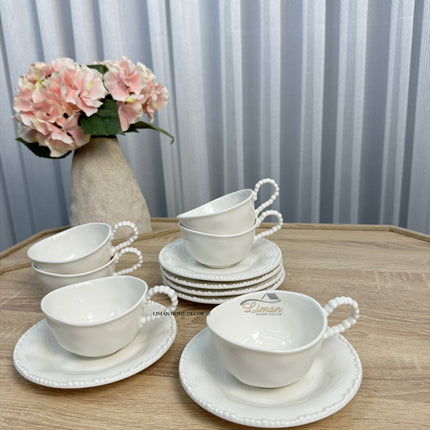 Bavary Parel Koffieset 12 Delig | 6 Persoons Wit