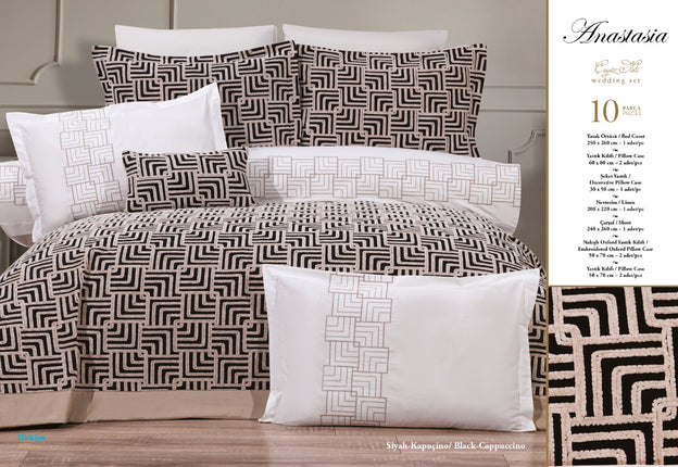 Bella Bella Home Anastasia Spreiset 10 delig Black - Cappuccino