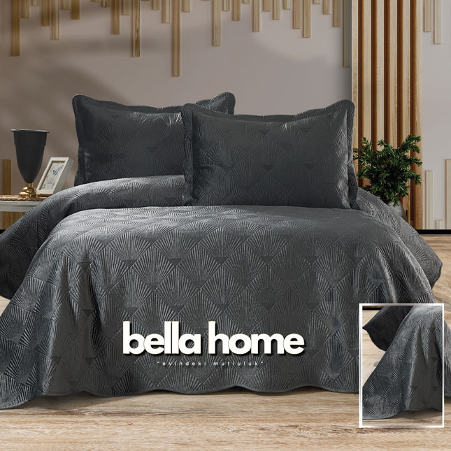 Bella Bella Home Arzen fluweel Bedsprei 2 persoons Antraciet