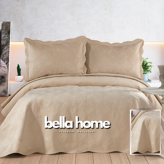 Bella Bella Home Arzen fluweel Bedsprei 2 persoons beige