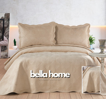 Bella Bella Home Arzen fluweel Bedsprei 2 persoons beige