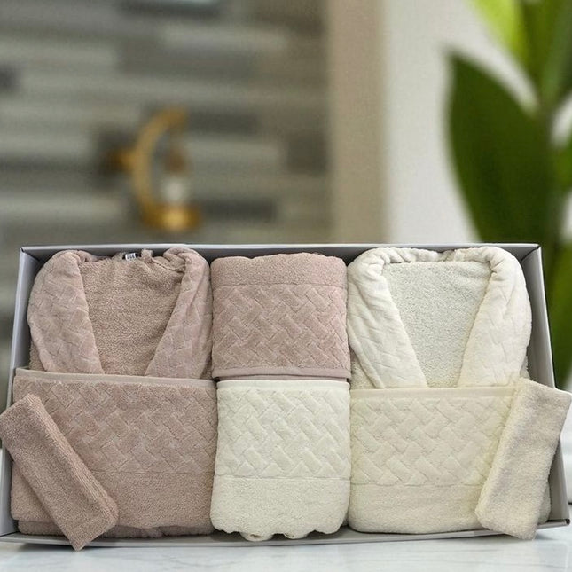 Bella Bella home Hasır Badjas Set Licht Beige - Cream 8 Delig