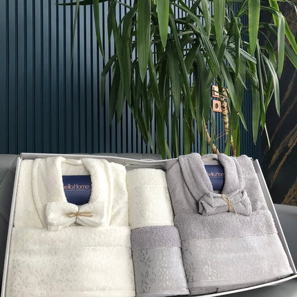 Bella Bella Home Jakarli Otantik Badjas Set Grijs - Wit 10 Delig