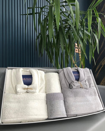 Bella Bella Home Jakarli Otantik Badjas Set Grijs - Wit 10 Delig