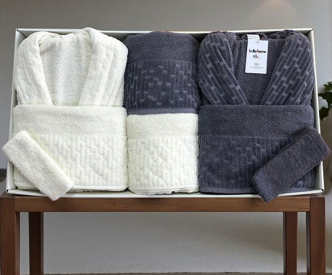 Bella Bella home Su Yolu Badjas Set Antraciet - Cream 8 Delig