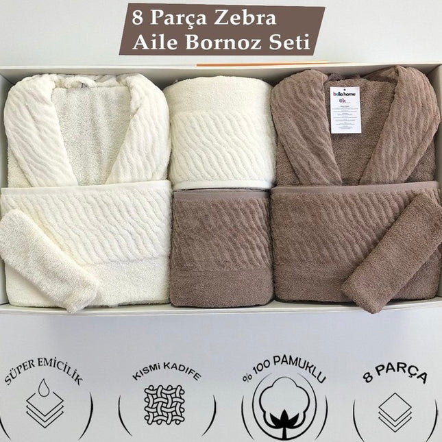Bella Bella home Zebra Badjas Set Donker Beige - Cream 8 Delig