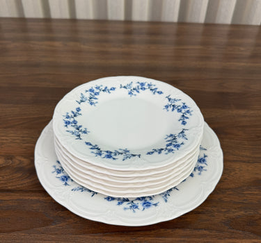 BonBistro Retro Blauw flower Gebaksset 7 Delig