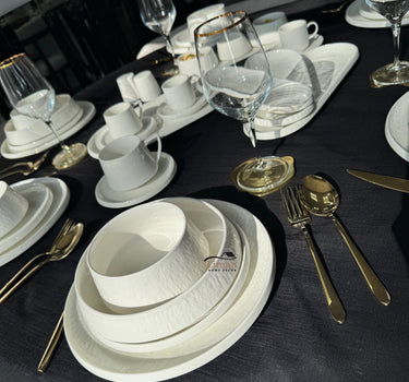 BRICARD PORCELAIN Bellon Servies set 27 delig | 6 persoons Wit Relief