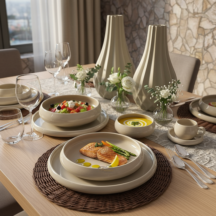 BRICARD PORCELAIN Bondy Taupe Serviesset 18 Delig | 6 Persoons