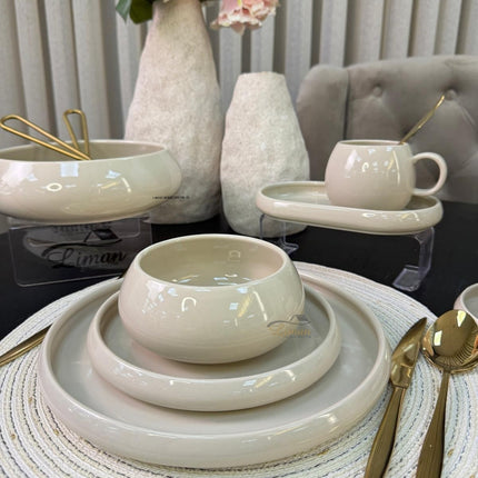 BRICARD PORCELAIN BRICARD BONDY SERVIESSET 18 DELIG | 6 PERSOONS TAUPE