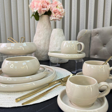 BRICARD PORCELAIN BRICARD BONDY SERVIESSET 18 DELIG | 6 PERSOONS TAUPE