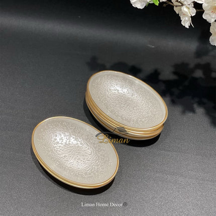 BRICARD PORCELAIN Bricard Crispy Ovaal Kommenset 18 x 11 cm Wit - Goud 6 Delig