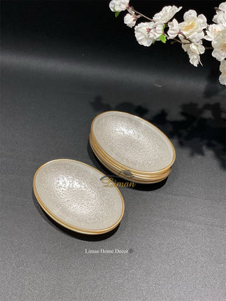 BRICARD PORCELAIN Bricard Crispy Ovaal Kommenset 18 x 11 cm Wit - Goud 6 Delig