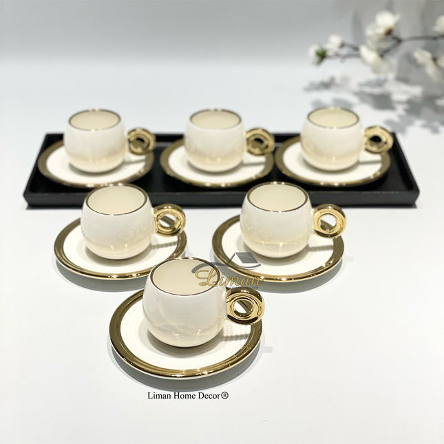 BRICARD PORCELAIN Bricard Queen Espressoset Wit - Goud 12 Delig | 6 Persoons