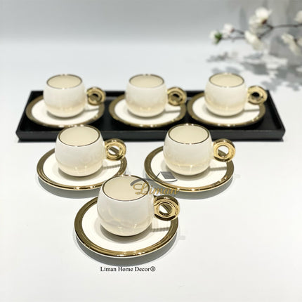 BRICARD PORCELAIN Bricard Queen Espressoset Wit - Goud 12 Delig | 6 Persoons