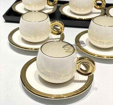 BRICARD PORCELAIN Bricard Queen Espressoset Wit - Goud 12 Delig | 6 Persoons