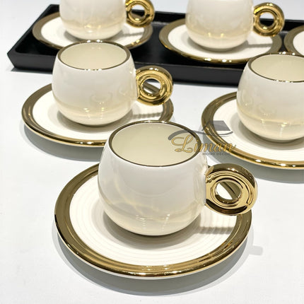 BRICARD PORCELAIN Bricard Queen Espressoset Wit - Goud 12 Delig | 6 Persoons