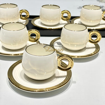 BRICARD PORCELAIN Bricard Queen Espressoset Wit - Goud 12 Delig | 6 Persoons