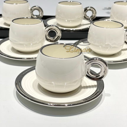 BRICARD PORCELAIN Bricard Queen Espressoset Wit - Zilver 12 Delig | 6 Persoons