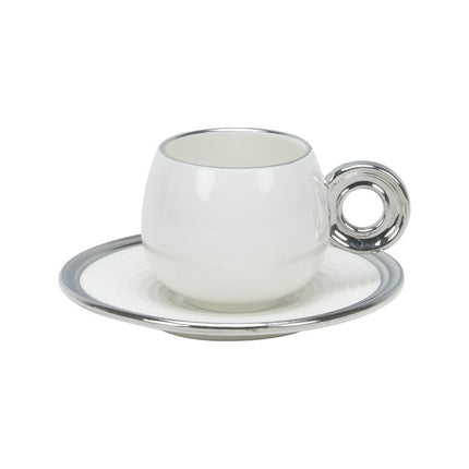 BRICARD PORCELAIN Bricard Queen Espressoset Wit - Zilver 12 Delig | 6 Persoons
