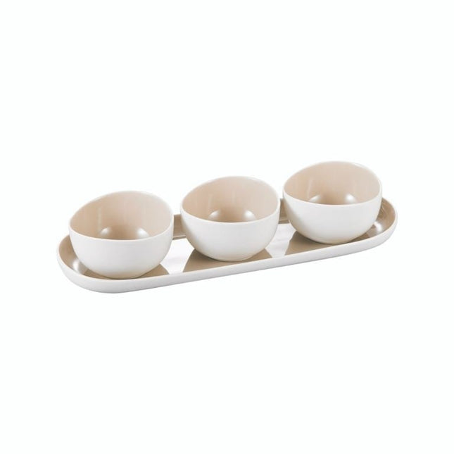 BRICARD PORCELAIN Cupido / Colmar Schalenset | Beige - Wit 4 Delig  (Barles / Perla)| Japandi Organisch Vorm