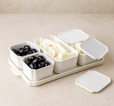 BRICARD PORCELAIN ROCHE  Schalen- / Ontbijtset Met Deksel 11 Delig