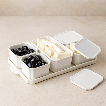 BRICARD PORCELAIN ROCHE  Schalen- / Ontbijtset Met Deksel 11 Delig