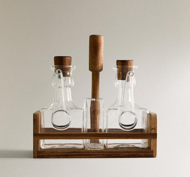 BVR Borosilicaatglas / acaciahout Olie, azijn, zout & peperset (Tafelset)