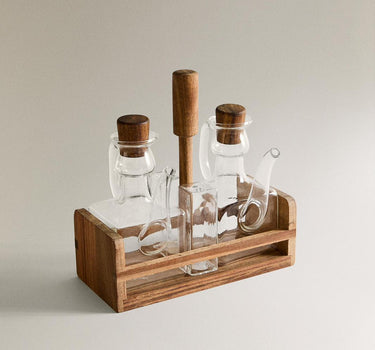 BVR Borosilicaatglas / acaciahout Olie, azijn, zout & peperset (Tafelset)