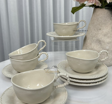 BVR Parel Koffieset 12 Delig | 6 Persoons Beige