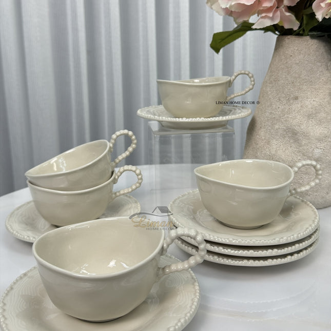 BVR Parel Koffieset 12 Delig | 6 Persoons Beige