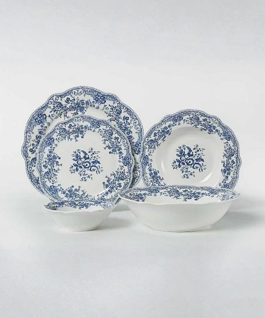 BVR Sapphire Flora Serviesset 25 Delig | 6 Persoons Blauw Vintage ( Cyril )