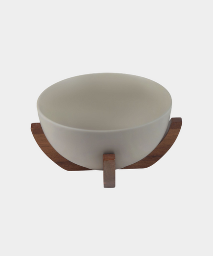 BVR Terra keramische kom Ø 18 cm met acaciahouten houder