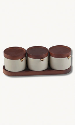 BVR Terra keramische Kruidenset met acaciahouten houder