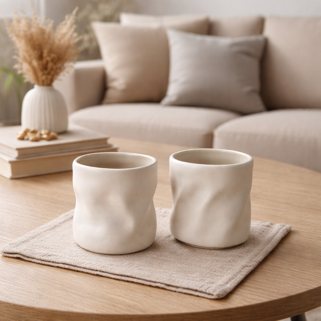 BVR Zirconia Diamond Wave organic keramieken mok 2 stuks | 350 ml | Beige