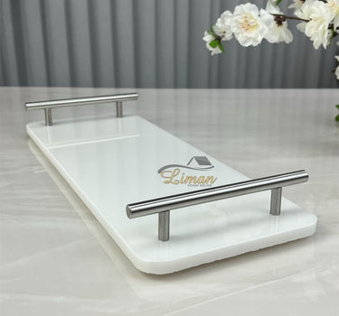 Cosy Cosy Marmer Dienblad Met Zilver Handvaten Rechthoek