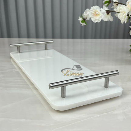 Cosy Cosy Marmer Dienblad Met Zilver Handvaten Rechthoek