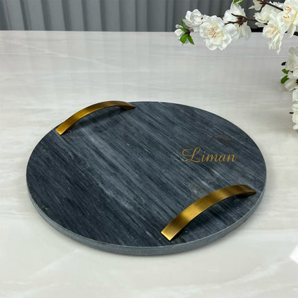 Cosy COSY MARMER ZWART DIENBLAD ROND MET HANDVATJE S D30CM